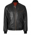 Lend a rocknroll edge to your slick outerwear favorites with McQ Alexander McQueens super soft lambskin jacket - Ribbed knit collar, cuffs and hemline, long sleeves, zipper trim, zippered front, zippered chest pocket, flap pockets - Classic blouson silhouette - Wear with edgy knitwear, jeans and leather boots