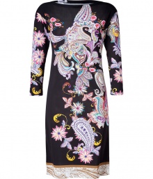Opt for an iconic print this season with Etros bright paisley sheath - Boat neckline, 3/4 sleeves, multicolored print, contrast printed panel around the hemline, pull-over style - Fitted - Wear with a black leather handbag and bright heels Opt for an iconic print this season with Etros bright paisley sheath - Boat neckline, 3/4 sleeves, multicolored print, contrast printed panel around the hemline, pull-over style - Fitted - Wear with a black leather handbag and bright heels