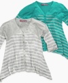 Throw 'em a curve. Stripes and a sharkbite hem add an interesting element to any closet with this button-front shirt from Epic Threads. (Clearance)