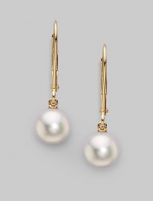 From the Akoya Collection. Classic white cultured pearl drops set in 18k gold. 7mm white round cultured pearls Quality: A+ 18k yellow gold Drop, about 1 Ear wire Imported From the Akoya Collection. Classic white cultured pearl drops set in 18k gold. 7mm white round cultured pearls Quality: A+ 18k yellow gold Drop, about 1 Ear wire Imported
