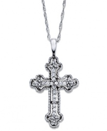 A sparkling representation of your faith. This beautiful cross pendant features round-cut diamonds (1/2 ct. t.w.) in 14k white gold. Approximate length: 18 inches. Approximate drop: 1 inch. A sparkling representation of your faith. This beautiful cross pendant features round-cut diamonds (1/2 ct. t.w.) in 14k white gold. Approximate length: 18 inches. Approximate drop: 1 inch.