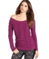 Wear it off-the-shoulder to infuse a little bit of sexy into this GUESS cable-knit sweater -- a hot fall layering piece!