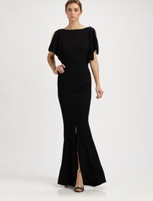 Fluid crepe tailored in a flirty, evening-perfect style featuring flutter sleeves and an alluring V back.BoatneckShort flutter sleeves with split shouldersFront slitLow V backAbout 45 from natural waist98% viscose/2% elastaneDry cleanMade in Italy of imported fabricModel shown is 5'11 (180cm) wearing US size 4. Fluid crepe tailored in a flirty, evening-perfect style featuring flutter sleeves and an alluring V back.BoatneckShort flutter sleeves with split shouldersFront slitLow V backAbout 45 from natural waist98% viscose/2% elastaneDry cleanMade in Italy of imported fabricModel shown is 5'11 (180cm) wearing US size 4.