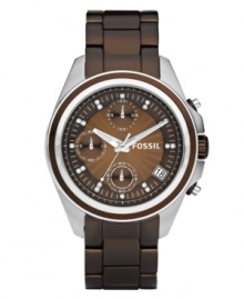 Rich hues work their magic on the classic styling of this chronograph timepiece by Fossil. Rich hues work their magic on the classic styling of this chronograph timepiece by Fossil.