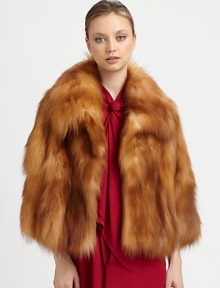 EXCLUSIVELY AT SAKS. A luxurious dyed fox jacket with a cropped design. Oversized collarBracelet sleevesOpen frontFully linedDyed foxSpecialist dry cleanImported Fur origin: Finland
