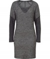 Channel pared-down chic in this versatile wool-blend dress from See by Chloe - Scoop neck, raglan long sleeves with colorblocking, fitted silhouette, mini length - Wear with leather leggings and platform heels or ballet flats and a denim jacket