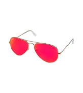 Originally designed for fighter pilots, Ray-Bans Aviator sunglasses are an iconic choice guaranteed to take you through the seasons in cool style - Gold-toned metal frames, red-pink mirrored lenses, clear nude nose-pieces, clear earpieces - Lens filter category 3, prescription friendly - Comes with a logo-stamped semi-hard carrying case - Amp up your look with a leather bomber jacket and edgy lace-up boots