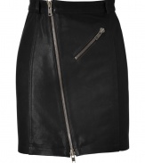 Add a rocker-chic edge to your staples wardrobe with McQ Alexander McQueens asymmetrical zipped lambskin skirt, accented with modern hardware for a contemporary-cool finish - Zippered slit pocket, belt loops, form-fitting - Pair with chunky knit pullovers and broken-in boots
