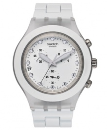 Keep your look on point this season with this fresh-white chronograph watch from Swatch's Full-Blooded collection.