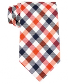 Give your stripes a break and square off with this cool plaid tie from Tommy Hilfiger. Give your stripes a break and square off with this cool plaid tie from Tommy Hilfiger.