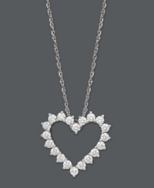 Open your heart and let love in. This symbolic open-cut heart pendant by Arabella makes a beautiful gift for a loved one. Crafted in 14k white gold, round-cut Swarovski zirconias (1 ct. t.w.) decorate the edges. Approximate length: 18 inches. Approximate drop: 1 inch. Open your heart and let love in. This symbolic open-cut heart pendant by Arabella makes a beautiful gift for a loved one. Crafted in 14k white gold, round-cut Swarovski zirconias (1 ct. t.w.) decorate the edges. Approximate length: 18 inches. Approximate drop: 1 inch.