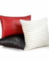 Adorn your bed in unique style and texture with this decorative pillow from Hotel Collection, featuring a basketweave design in ultra-modern black leather.