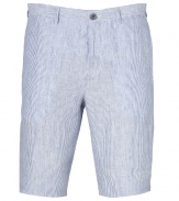 With a modern slim cut and classic styling, Vinces faded hickory stripe shorts are a timeless choice perfect for both city and seaside looks alike - Side and back slit pockets, zip fly, button closure, belt loops - Slim fit - Wear with a crisp white top and retro-style sneakers