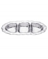 Pretty and polished, this Organics divided server from Lenox's collection of serveware and serving dishes combines a natural shape in bright aluminum with a playful ruffled edge. Three sections invite variety when it comes to serving party snacks and dips. Qualifies for Rebate