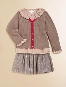 Finely-ribbed V-neck cardigan in a soft neutral boldly edged in pink.V-neck styleContrast edgingButton frontSlash pocketsLong sleevesCombed cottonMachine washImportedAdditional InformationKid's Apparel Size Guide Finely-ribbed V-neck cardigan in a soft neutral boldly edged in pink.V-neck styleContrast edgingButton frontSlash pocketsLong sleevesCombed cottonMachine washImportedAdditional InformationKid's Apparel Size Guide