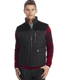 Look your vest in this stylish color block style by Kenneth Cole Reaction. Look your vest in this stylish color block style by Kenneth Cole Reaction.