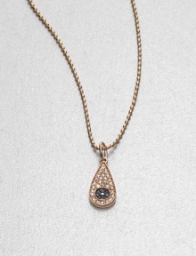 From the Devout Collection. An unique design of rich sapphires, white and black diamonds set in warm 14k rose gold on a ball chain. Diamonds, .11 tcw14k rose goldBlue sapphiresLength, about 16Pendant size, about .4Lobster clasp closureMade in Italy and imported From the Devout Collection. An unique design of rich sapphires, white and black diamonds set in warm 14k rose gold on a ball chain. Diamonds, .11 tcw14k rose goldBlue sapphiresLength, about 16Pendant size, about .4Lobster clasp closureMade in Italy and imported