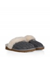 Lounge in comfort and style in these ultra-luxe shearling lined slippers from UGG Australia - Knit upper, shearling lining, slip-on style - Pair with silk pajamas and a cozy robe