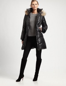 Warmth and luxury work as a team in this shiny style with a natural Asiatic raccoon-trimmed hood and cozy down fill.Fur-trimmed hoodStand collarZip closeAngled welt pocketsKnit inner cuffsCenter back snap ventAbout 34 from shoulder to hemOuter shell: polyesterFill: duck down/other feathersDry cleanImportedFur origin: FinlandSIZE & FITModel shown is 5'10 (177cm) wearing US size Small. This style runs true to size. Warmth and luxury work as a team in this shiny style with a natural Asiatic raccoon-trimmed hood and cozy down fill.Fur-trimmed hoodStand collarZip closeAngled welt pocketsKnit inner cuffsCenter back snap ventAbout 34 from shoulder to hemOuter shell: polyesterFill: duck down/other feathersDry cleanImportedFur origin: FinlandSIZE & FITModel shown is 5'10 (177cm) wearing US size Small. This style runs true to size.
