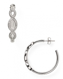 Crafted from rhodium plated metal and crystal stations, Nadri's open link hoop earrings encapsulate sophisticated accessorizing.