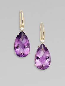 From the Ipanema Collection. Elegant faceted teardrops of richly colored amethyst, each accented with a radiant diamond.Diamonds, 0.16 tcwAmethyst18k yellow goldDrop, about 1Ear wireMade in Italy From the Ipanema Collection. Elegant faceted teardrops of richly colored amethyst, each accented with a radiant diamond.Diamonds, 0.16 tcwAmethyst18k yellow goldDrop, about 1Ear wireMade in Italy