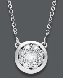 Traditional elegance. Prestige Unity's stunningly-subtle pendant features several round-cut diamonds (1/4 ct. t.w.) in a 14k white gold bezel setting. Approximate length: 18 inches. Approximate drop: 1/4 inch. Traditional elegance. Prestige Unity's stunningly-subtle pendant features several round-cut diamonds (1/4 ct. t.w.) in a 14k white gold bezel setting. Approximate length: 18 inches. Approximate drop: 1/4 inch.