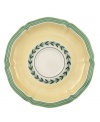 The Fleurence tea saucer has a summer fruit pattern on a pale yellow background. In dishwasher- and microwave-safe porcelain. From the Villeroy & Boch dinnerware and dishes collection.