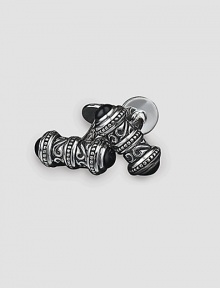 Eye-catching links with Sparta engraving and black onyx end caps. About ½ X 1 each Made in USA Eye-catching links with Sparta engraving and black onyx end caps. About ½ X 1 each Made in USA