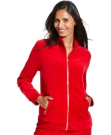 Style&co. Sport's latest petite jacket looks sleek with a velour fabric and chic stand collar. Style&co. Sport's latest petite jacket looks sleek with a velour fabric and chic stand collar.