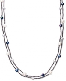 True treasures of the deep, cultured freshwater pearls (8-10 mm) make a strong statement upon intricately woven black polyester and metallic threads in this stunning necklace. Long enough to wrap twice to create added volume. Approximate length: 64 inches. True treasures of the deep, cultured freshwater pearls (8-10 mm) make a strong statement upon intricately woven black polyester and metallic threads in this stunning necklace. Long enough to wrap twice to create added volume. Approximate length: 64 inches.