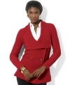 Lauren Ralph Lauren's double-breasted cardigan with an elegantly draped shawl collar creates a flattering silhouette that fastens at the waist with a Lauren Ralph Lauren button.