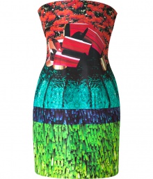 Channel ahead-of-the-curve style in this ultra-chic strapless dress from It designer Mary Katrantzou - Strapless with fold-over top, fitted silhouette, graphic multi-print, concealed side zip closure  - Wear with metallic heels and a studded clutch