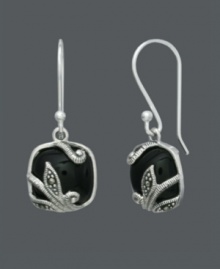 Wrap yourself in elegance for the ages. Faceted onyx stones (10 mm x 5 mm) pop against the sweet sparkle of glittering marcasite in these filigree, floral squares by Genevieve & Grace. Crafted in sterling silver. Approximate drop: 1-1/8 inches. Wrap yourself in elegance for the ages. Faceted onyx stones (10 mm x 5 mm) pop against the sweet sparkle of glittering marcasite in these filigree, floral squares by Genevieve & Grace. Crafted in sterling silver. Approximate drop: 1-1/8 inches.