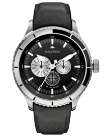 Whether you're at work or on the couch, this black leather Nautica watch will keep you in style and on time.