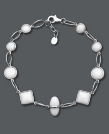 Smooth white agate stones (6 mm, 8 mm and 9 mm) in round, square and oval shapes create a geometrically-chic look. Set in sterling silver. Approximate length: 8-1/2 inches. Smooth white agate stones (6 mm, 8 mm and 9 mm) in round, square and oval shapes create a geometrically-chic look. Set in sterling silver. Approximate length: 8-1/2 inches.