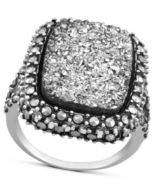 Genevieve & Grace know glam. This sparkling ring combines emerald-cut silver druzy with glittering marcasite edges. Set in sterling silver. Size 7. Genevieve & Grace know glam. This sparkling ring combines emerald-cut silver druzy with glittering marcasite edges. Set in sterling silver. Size 7.