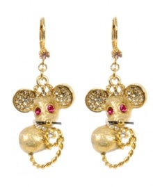 Adorable adornment. Betsey Johnson's drop earrings feature a charming and cute pair of mice wearing pretty pearl necklaces. Embellished with colorful crystals, they're made in gold tone mixed metal. Approximate drop: 1-3/4 inches.