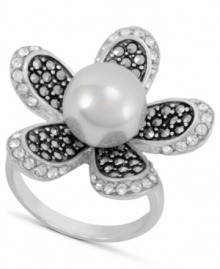 Express a little natural beauty. Genevieve & Grace's intricate flower ring glitters with the addition of marcasite and a glass pearl at center (10 mm). Set in sterling silver. Size 7 and 8. Express a little natural beauty. Genevieve & Grace's intricate flower ring glitters with the addition of marcasite and a glass pearl at center (10 mm). Set in sterling silver. Size 7 and 8.