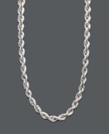Get all tangled up in this sparkling rope chain. Crafted in 14k white gold with a hollow rope chain design. Approximate length: 30 inches. Get all tangled up in this sparkling rope chain. Crafted in 14k white gold with a hollow rope chain design. Approximate length: 30 inches.