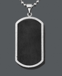 Tough style that makes a statement. Channel your structured side with this unique, men's dog tag pendant. Features a black ion-plated stainless steel center set in textured stainless steel with a matching ball chain. Approximate length: 24 inches. Approximate drop width: 1 inch. Approximate drop length: 1-3/4 inches. Tough style that makes a statement. Channel your structured side with this unique, men's dog tag pendant. Features a black ion-plated stainless steel center set in textured stainless steel with a matching ball chain. Approximate length: 24 inches. Approximate drop width: 1 inch. Approximate drop length: 1-3/4 inches.
