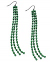 Green with evny. This pair of earrings from Bar III features tiny green accents in a postmodern pattern for a touch of understated elegance. Crafted from black tone mixed metal. Approximate drop: 4 inches.