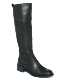 Tall and sleek. BCBGeneration's Judie riding boots feature a round closed toe with leather cap detailing and elastic gore on the shaft.