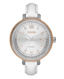 An oversized case contrasts gorgeously with the ultra-thin strap of this Bridgette watch by Fossil.