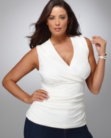 Alfani's sleeveless shaper top features ruching and lining for a flattering silhouette.