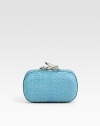 Exotic python-embossed leather in a demure frame-top bag with chic branch hardware.Chain shoulder strap, 20¼ dropSnap clasp closureOne inside open pocketSatin lining7W X 4¼H X 1DImported