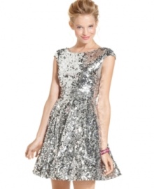 Shine big and bright in this sequined skater dress from Trixxi! A deep v-neckline at the back adds a hint of sexy to an ultra-feminine silhouette!