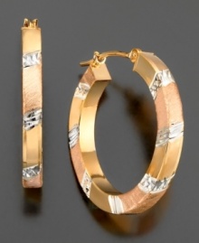 Stand-out style that shimmers and shines. These hoop earrings are crafted in 14k gold over sterling silver and sterling silver. Approximate diameter: 3/4 inch. Stand-out style that shimmers and shines. These hoop earrings are crafted in 14k gold over sterling silver and sterling silver. Approximate diameter: 3/4 inch.