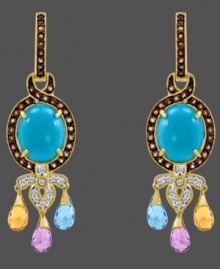 A look of exquisite elegance. Carlo Viani's enchanting earring style highlights an oval-cut turquoise center (5-3/4 mm) that shines with the addition of blue topaz (5/8 ct. t.w.), citrine (5/8 ct. t.w.), and amethyst drops (5/8 ct. t.w.). A scrolling 14k gold setting is accented by round-cut smokey quartz (9/10 ct. t.w.) and white sapphire (1/4 ct. t.w.). Approximate drop: 2 inches. A look of exquisite elegance. Carlo Viani's enchanting earring style highlights an oval-cut turquoise center (5-3/4 mm) that shines with the addition of blue topaz (5/8 ct. t.w.), citrine (5/8 ct. t.w.), and amethyst drops (5/8 ct. t.w.). A scrolling 14k gold setting is accented by round-cut smokey quartz (9/10 ct. t.w.) and white sapphire (1/4 ct. t.w.). Approximate drop: 2 inches.