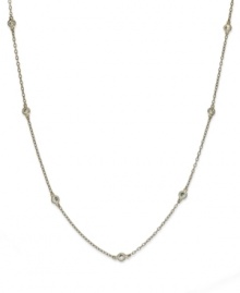 Inch by inch of luminous sparkle. B. Brilliant's delicate necklace features nine round-cut cubic zirconia stations (9/10 ct. t.w.) set in 18k gold over sterling silver. Approximate length: 20 inches. Inch by inch of luminous sparkle. B. Brilliant's delicate necklace features nine round-cut cubic zirconia stations (9/10 ct. t.w.) set in 18k gold over sterling silver. Approximate length: 20 inches.