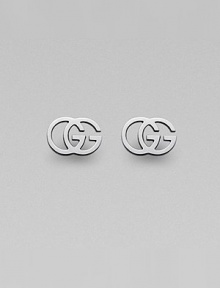 The famous interlocking double G, crafted into stunning studs of 18k white gold. 18k white gold Width, about ½ Post back Made in Italy The famous interlocking double G, crafted into stunning studs of 18k white gold. 18k white gold Width, about ½ Post back Made in Italy